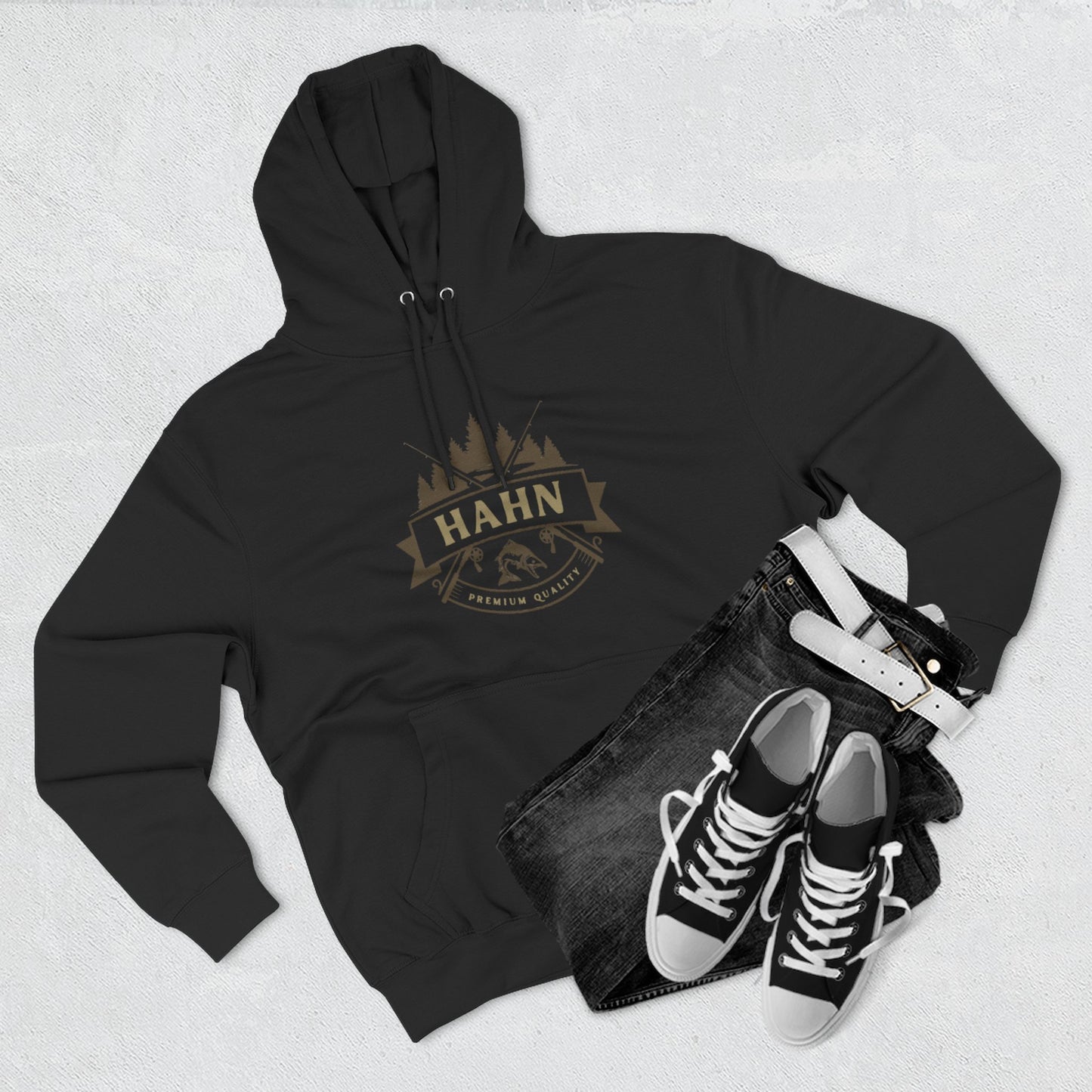 'HAHN' - ROD AND REEL - THREE PANEL FLEECE HOODIE