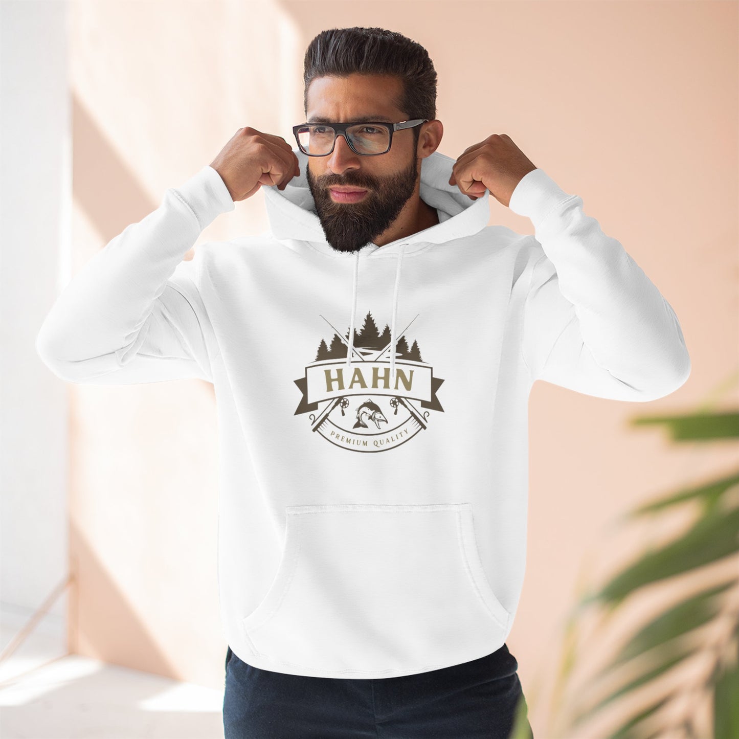 'HAHN' - ROD AND REEL - THREE PANEL FLEECE HOODIE