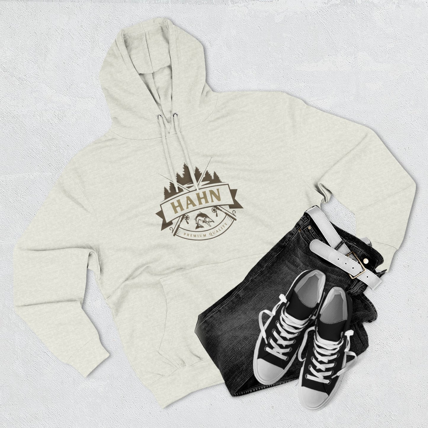 'HAHN' - ROD AND REEL - THREE PANEL FLEECE HOODIE
