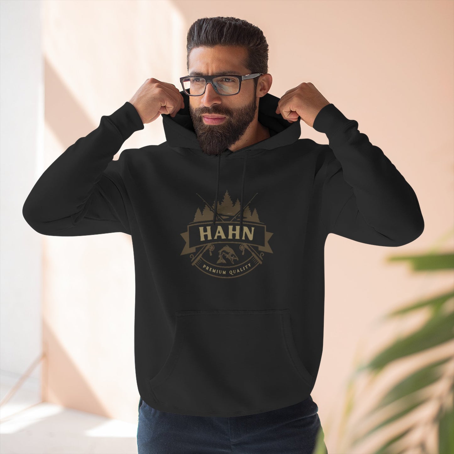 'HAHN' - ROD AND REEL - THREE PANEL FLEECE HOODIE