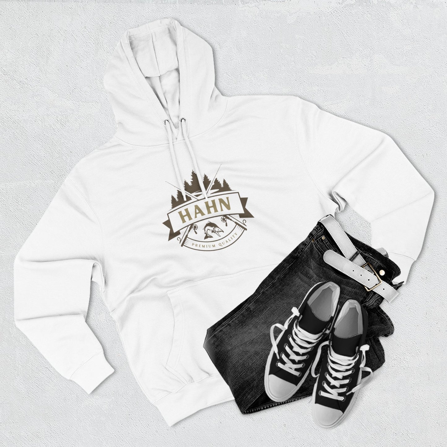 'HAHN' - ROD AND REEL - THREE PANEL FLEECE HOODIE