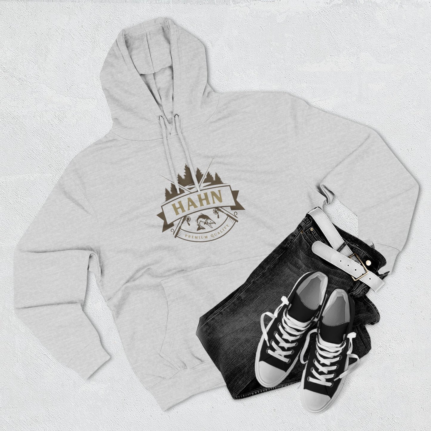 'HAHN' - ROD AND REEL - THREE PANEL FLEECE HOODIE